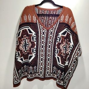 Vintage Hand-knit Boho Tribal V-neck Poncho Cape